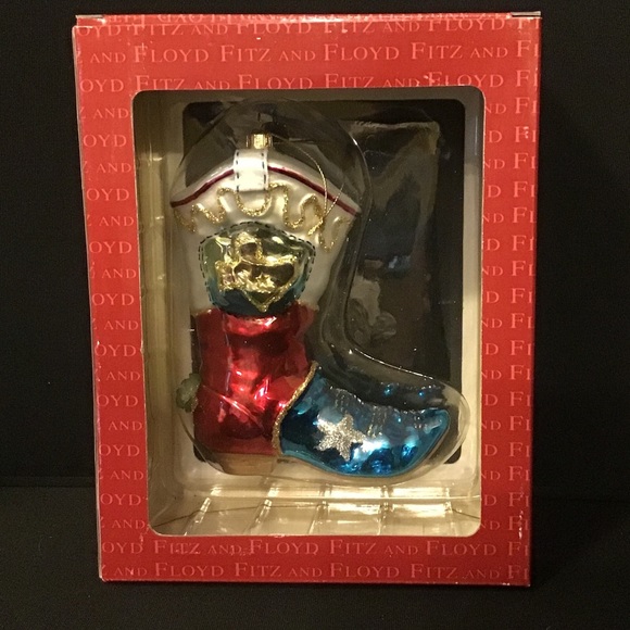 NWT Vintage Fitz & Floyd Cowboy Boot & Yellow Rose glass ornament. - Picture 3 of 8